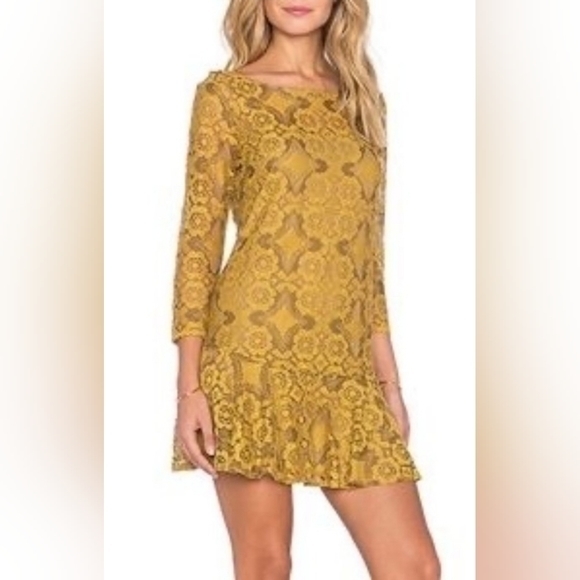 Free People 2pc Mustard Lace Tunic Dress Women's 8‎ Excellent Condition. - Picture 2 of 10